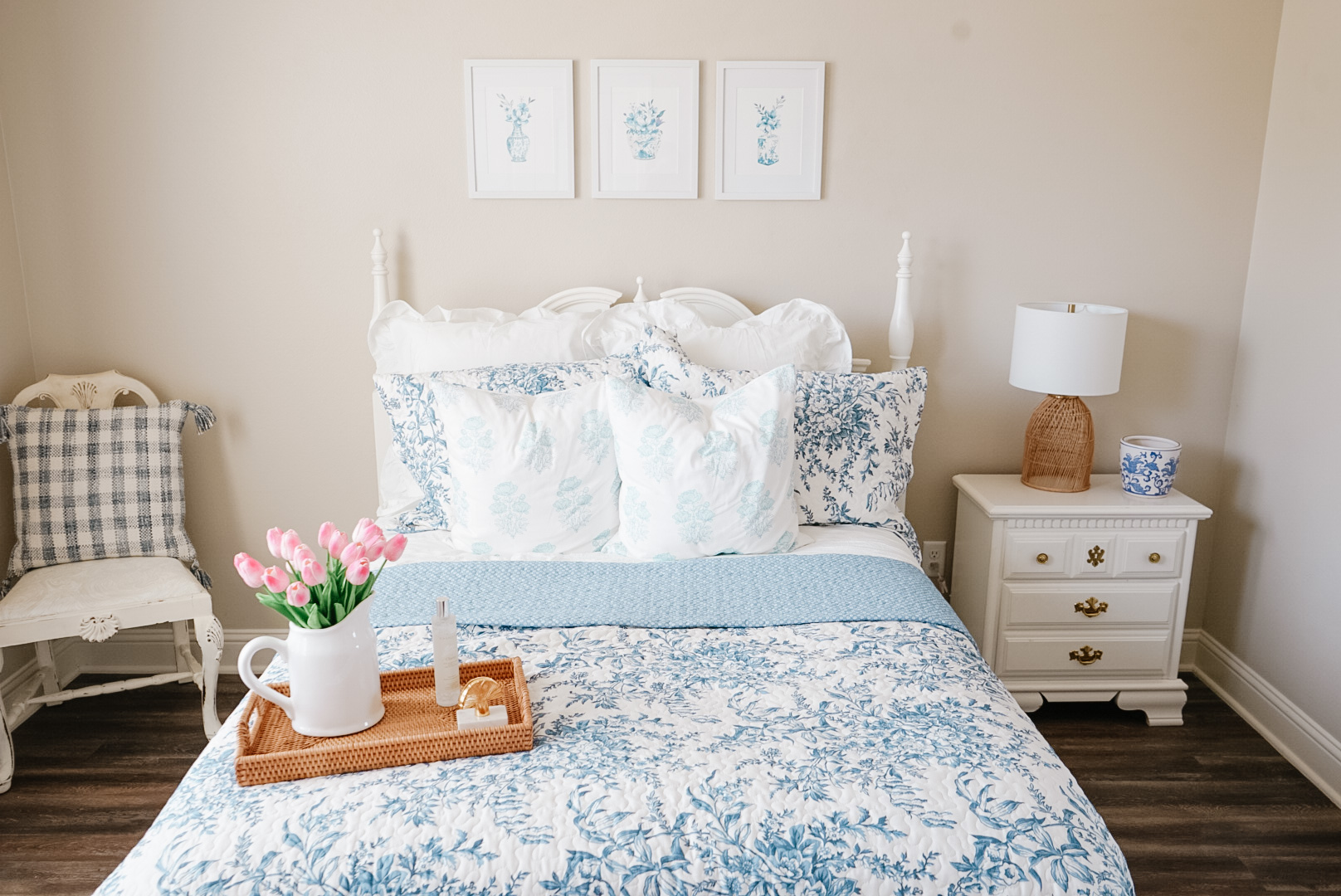 blue and white guest bedroom
