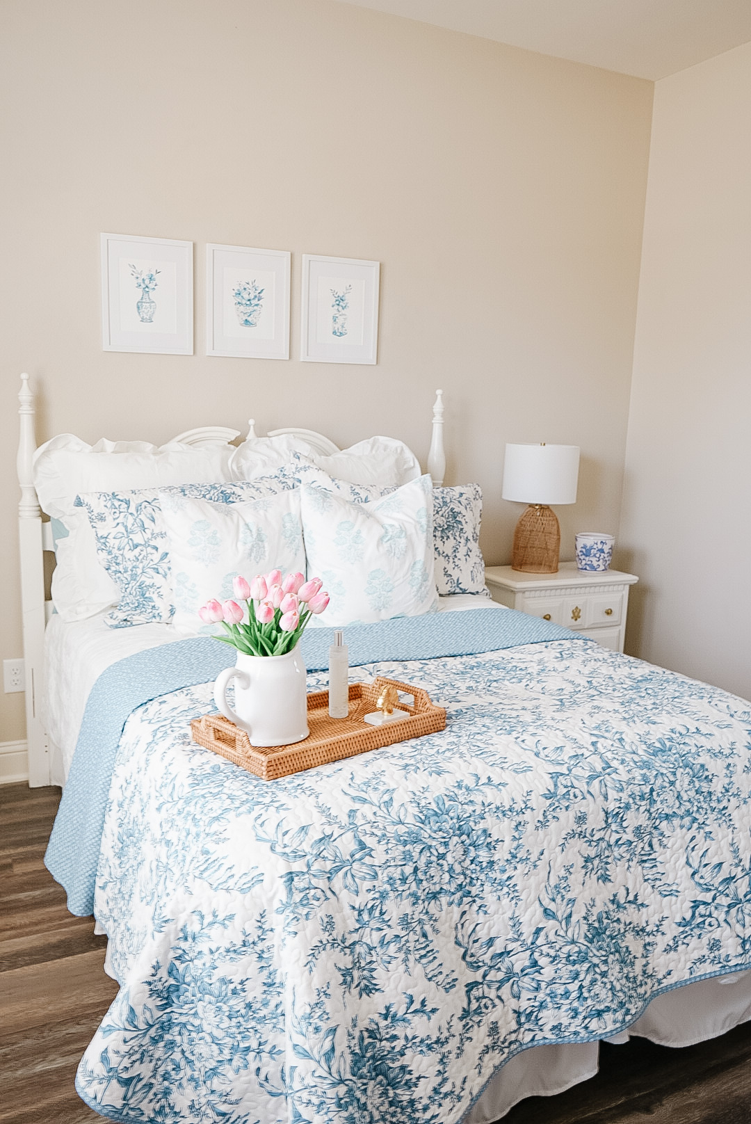 blue and white guest bedroom