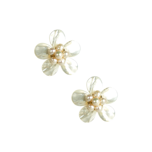Floral white summer earrings