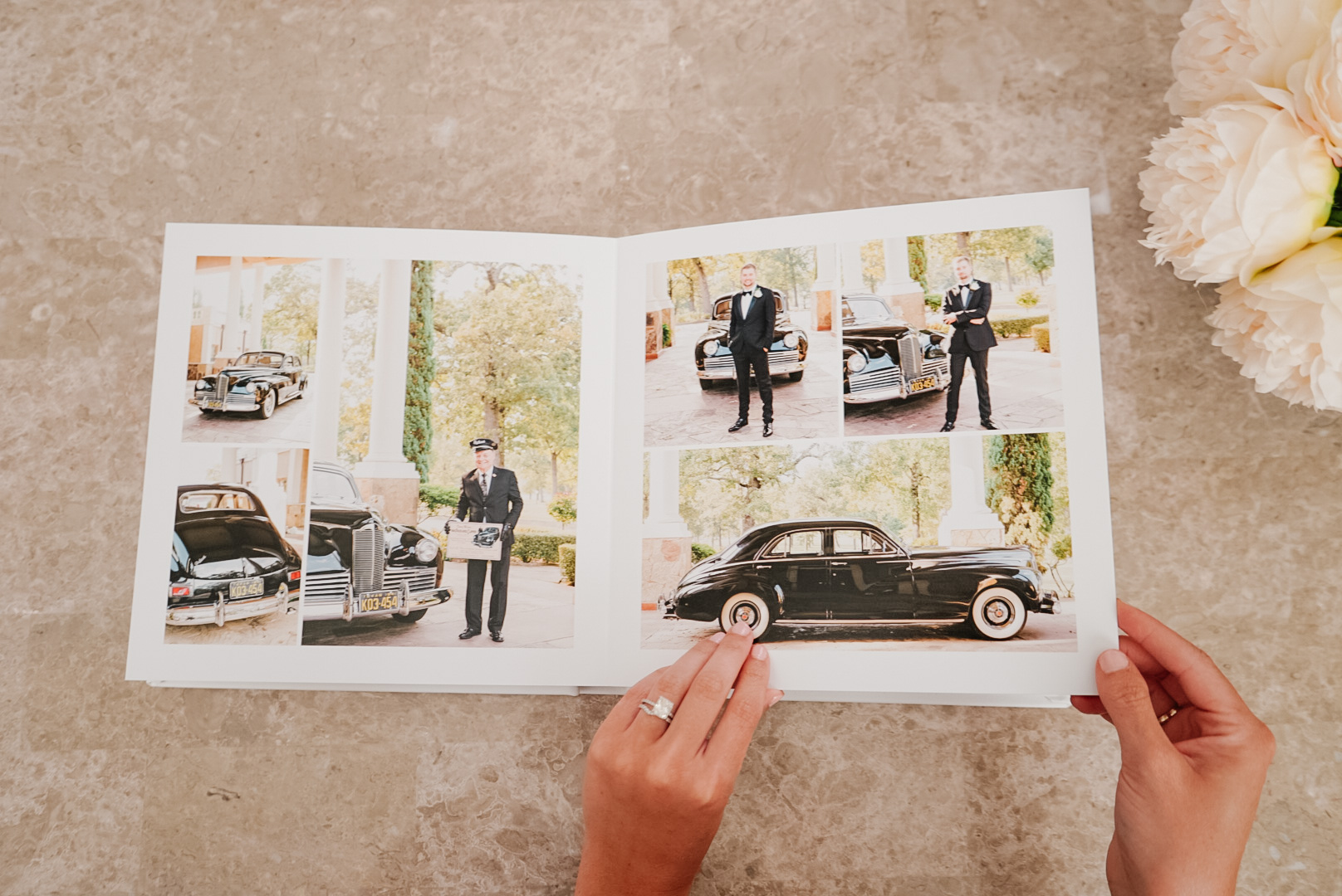 vintage car in wedding photo album