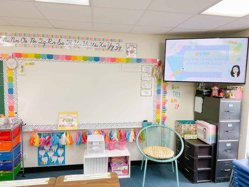 Kindergarten classroom rainbow chalkboard design