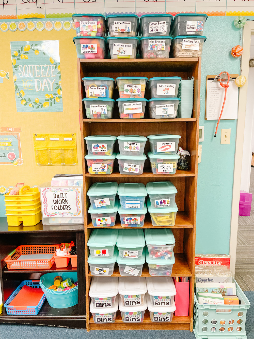 Kindergarten classroom citrus calendar bulletin board teacher classroom storage