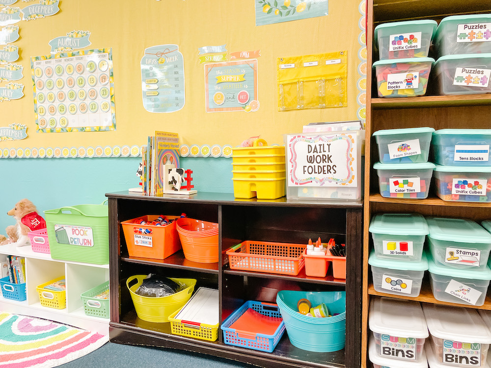 Kindergarten classroom citrus calendar bulletin board teacher classroom storage