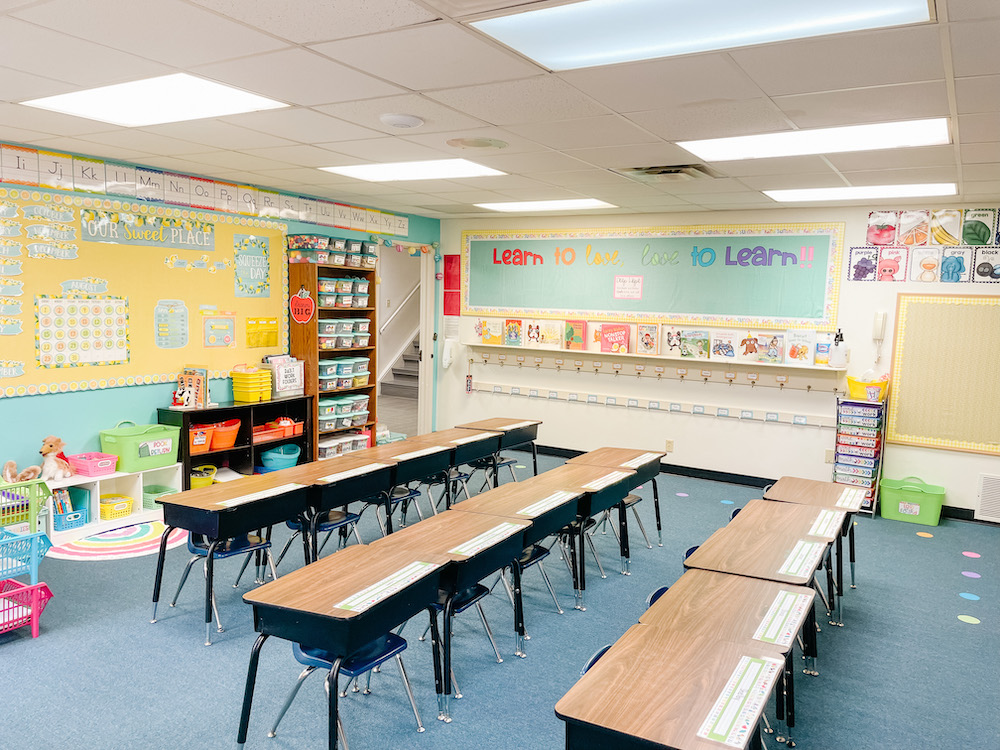 Kindergarten classroom citrus calendar bulletin board rainbow theme