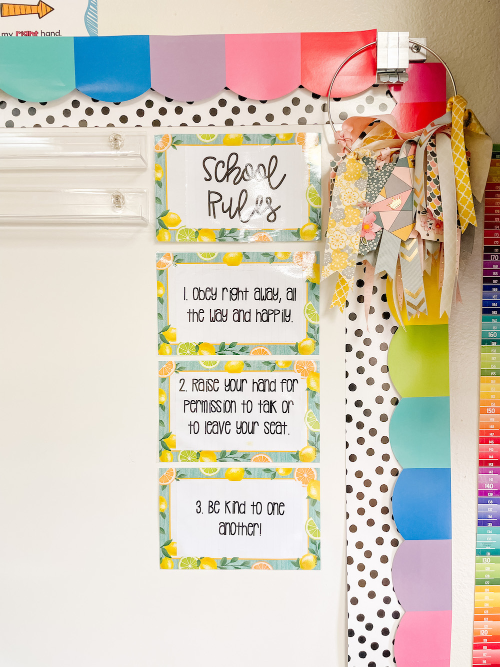 Kindergarten classroom citrus school rules display
