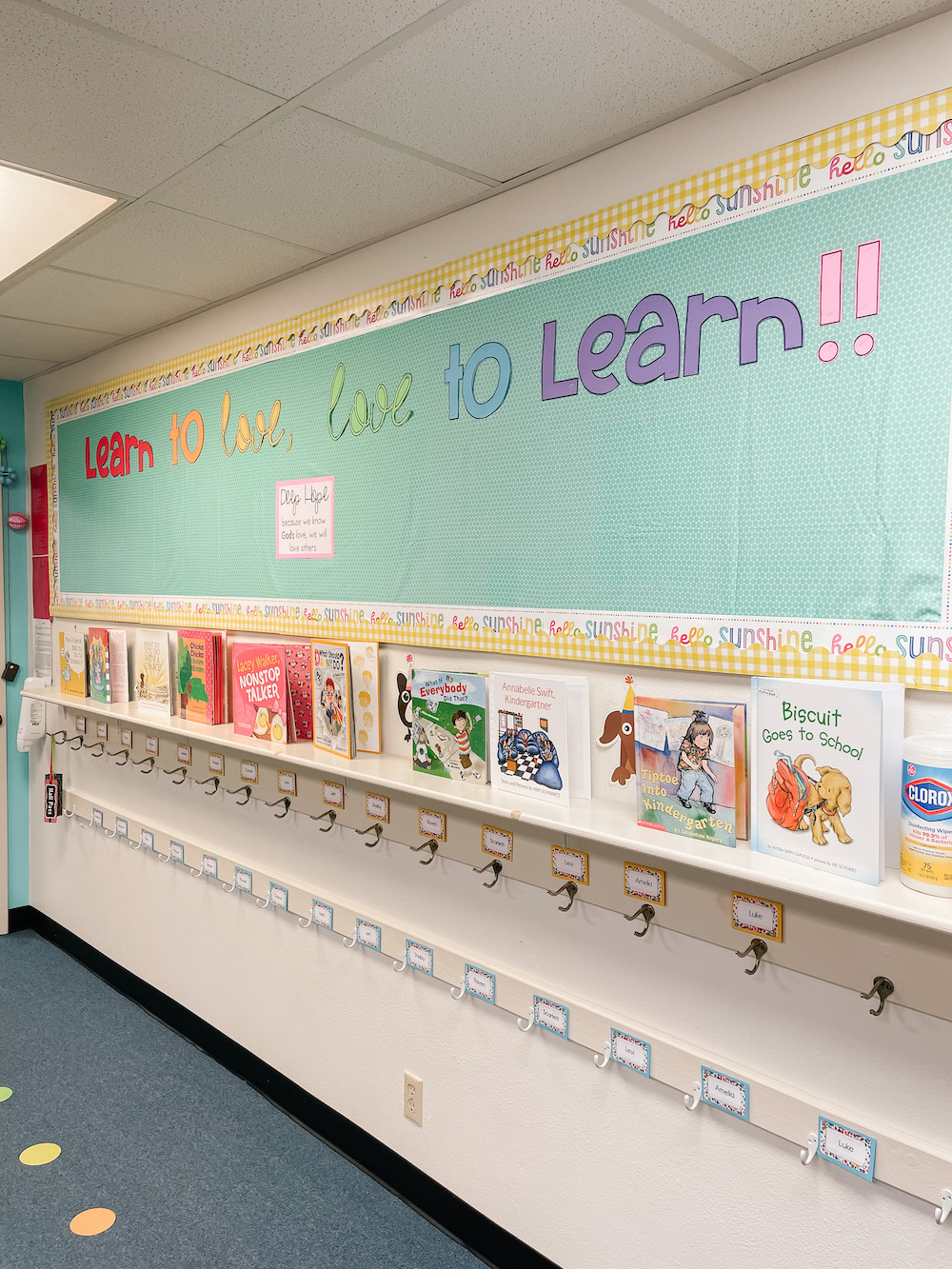 Kindergarten classroom bulletin board and book display