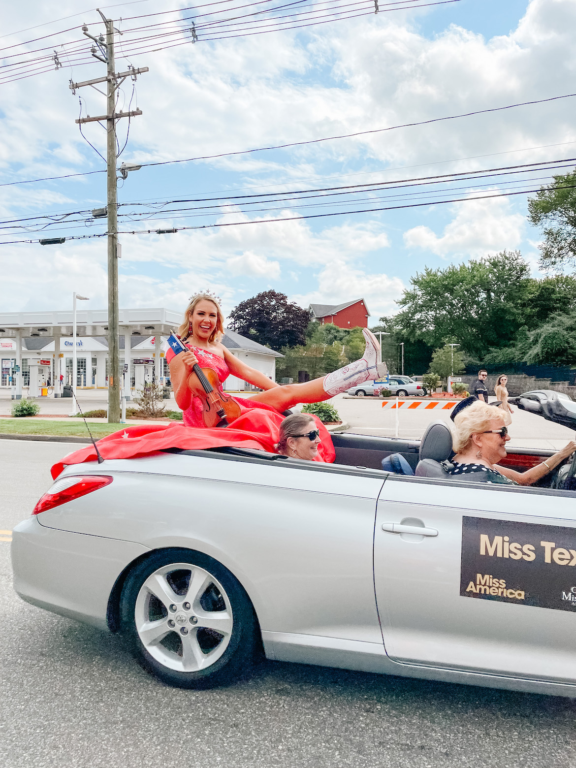 Miss Texas in the Miss America Show Us Your Shoes Parade in Mystic, Connecticut