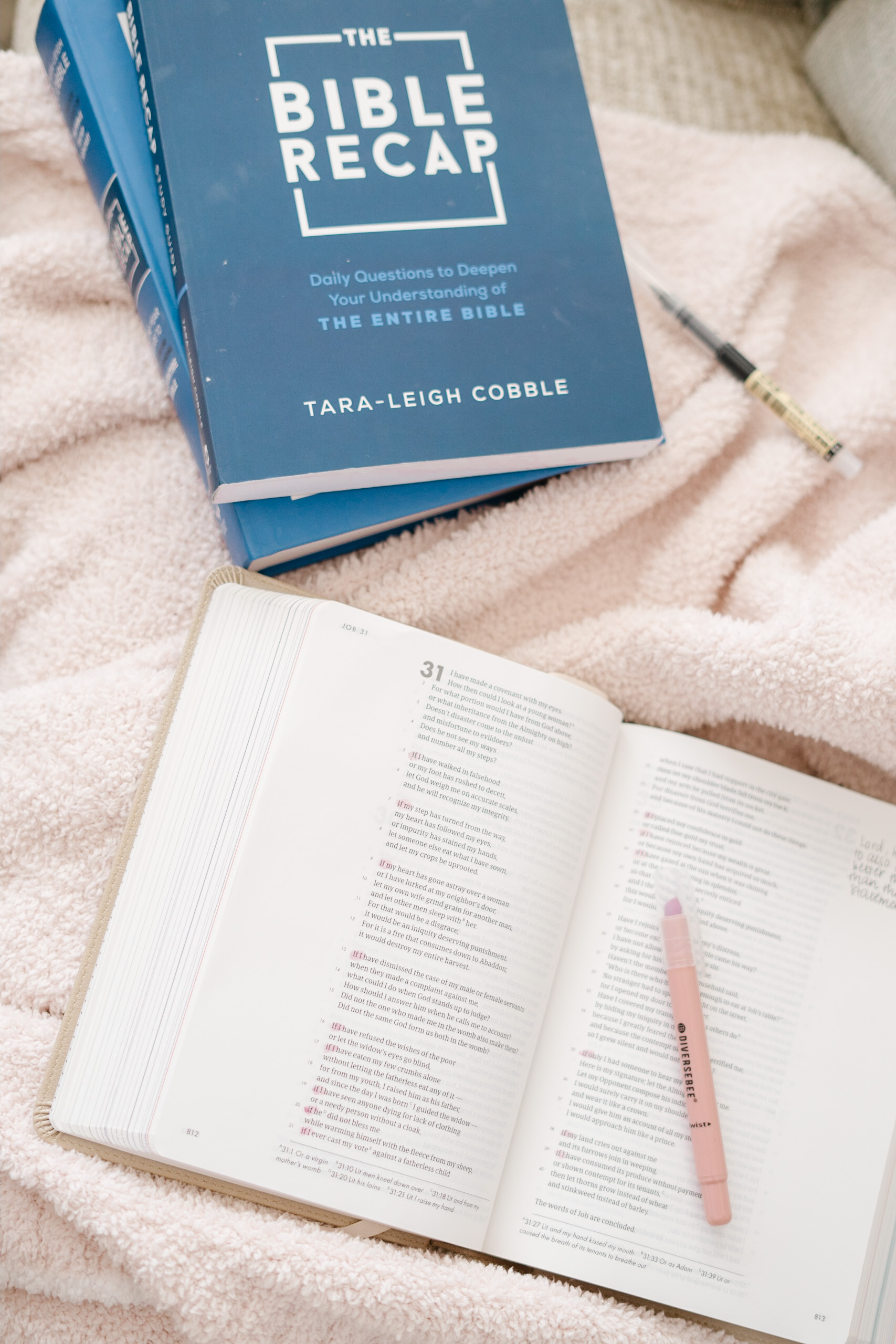 The Bible Recap Bible study and the word opened to Job 31